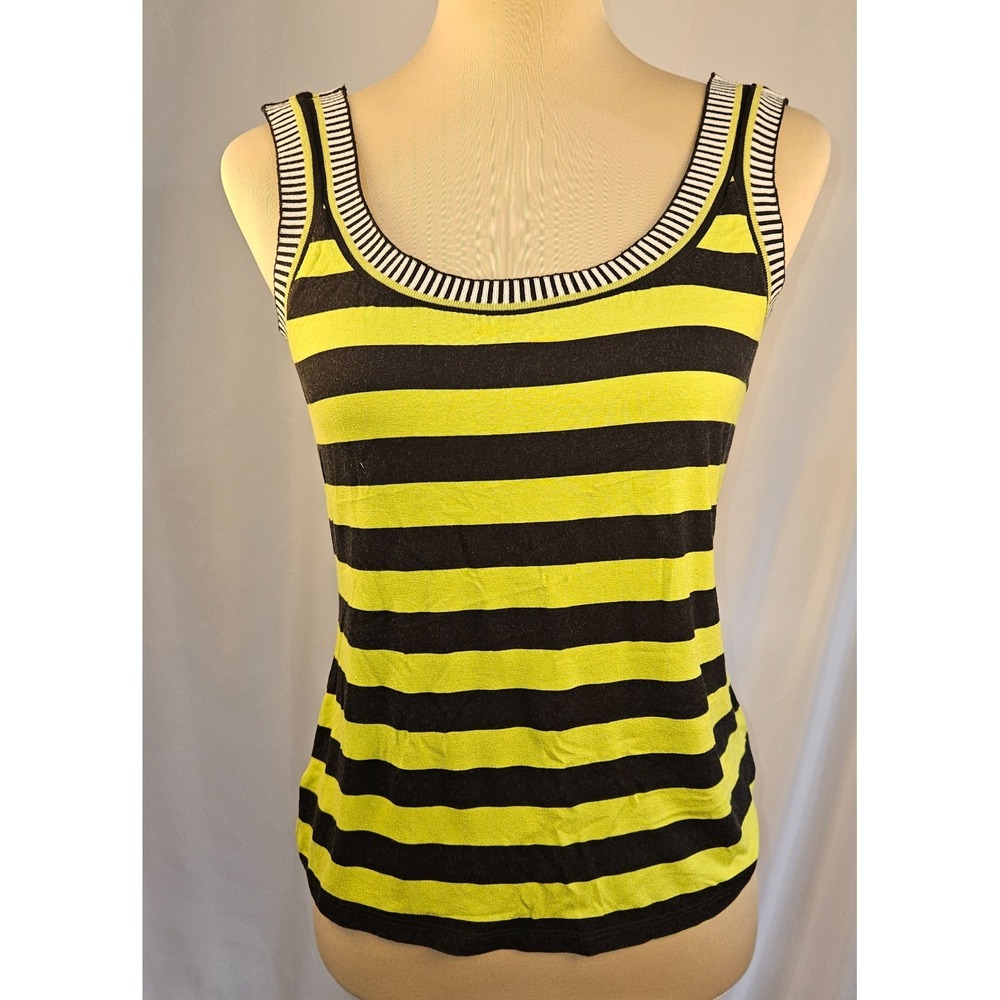 WORTH NEW YORK Tank Top Women M Lime Green Black Striped Jersey Sleeveless Shell